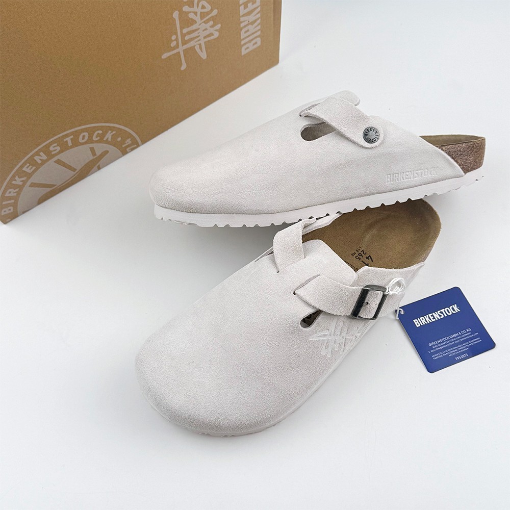 Birkenstock x Stussy Men's and Women's Boston Bone Suede Wide Clog EU37-45