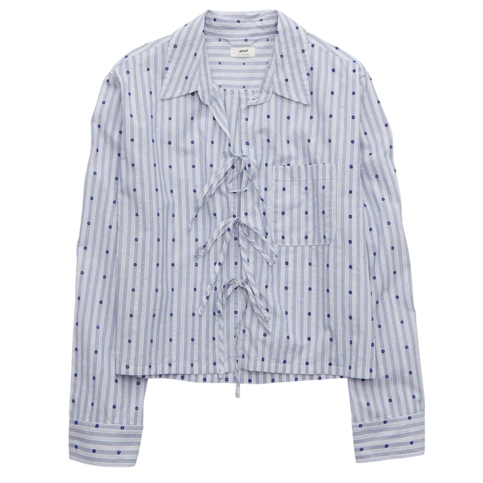 Aerie Off-Duty Poplin Tie Front Shirt Ocean Sky Women’s Lounge Top Size M