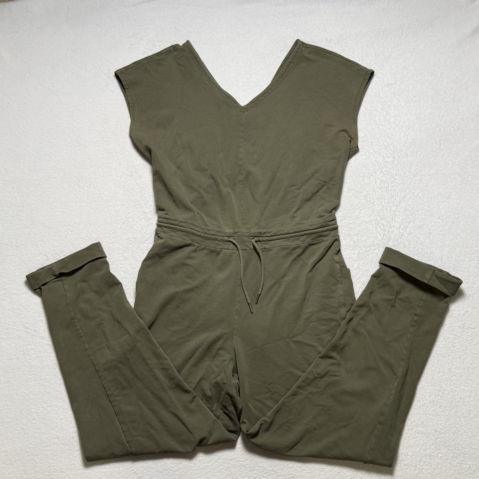 Patagonia Organic Cotton Roaming Jumpsuit Women’s Large Olive Green 75080