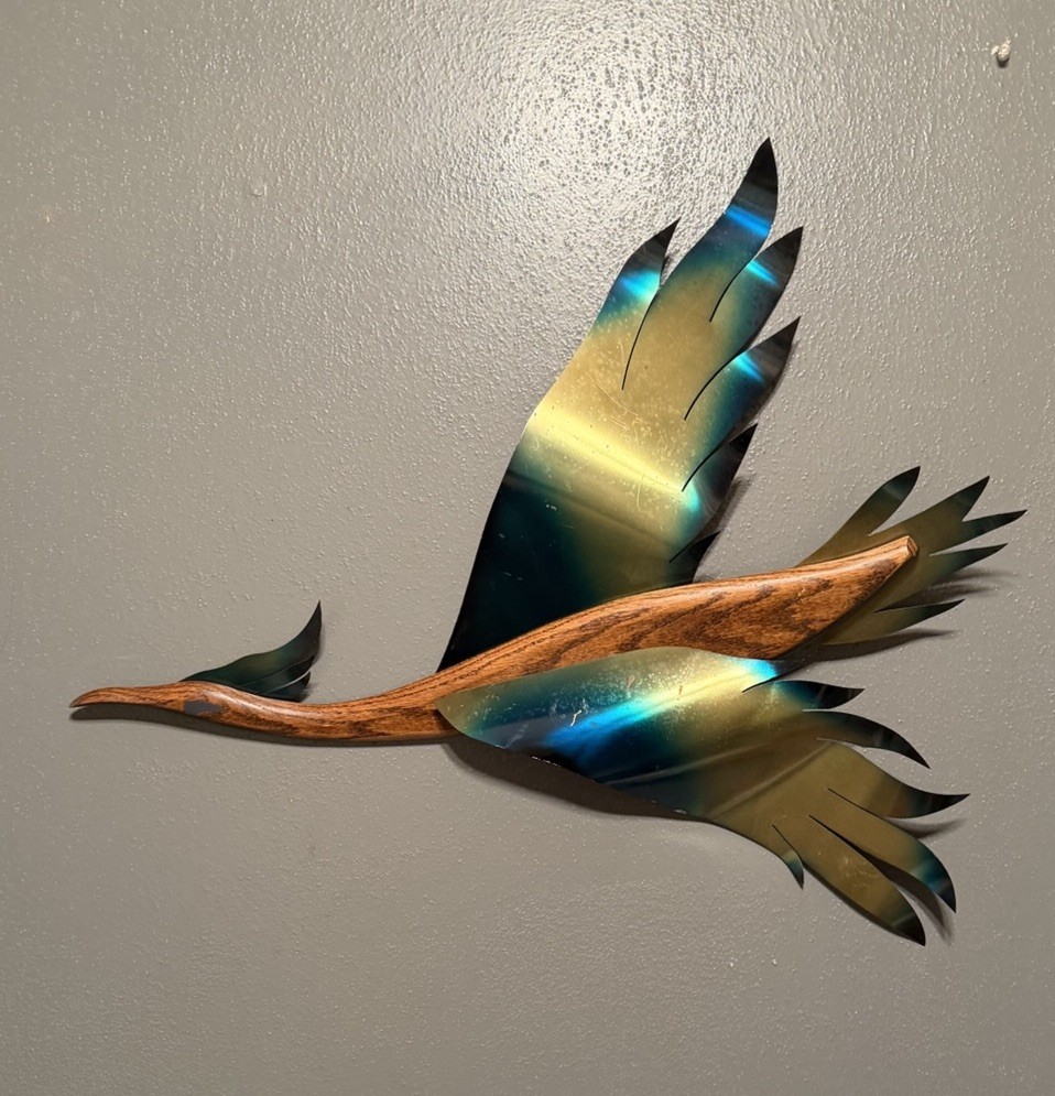 SIGNED Vintage 1962 Masketeers Inc Bird Wall Art Labeled MCM Wood Metal Phoenix