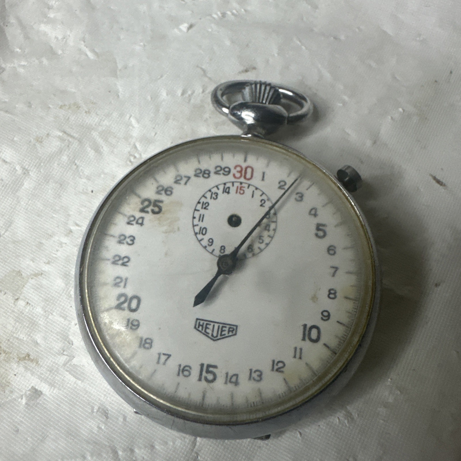 VTG 1960s Heuer Timer Corp Pocket Stopwatch 7 Jewels Swiss Rare Scalloped Crown