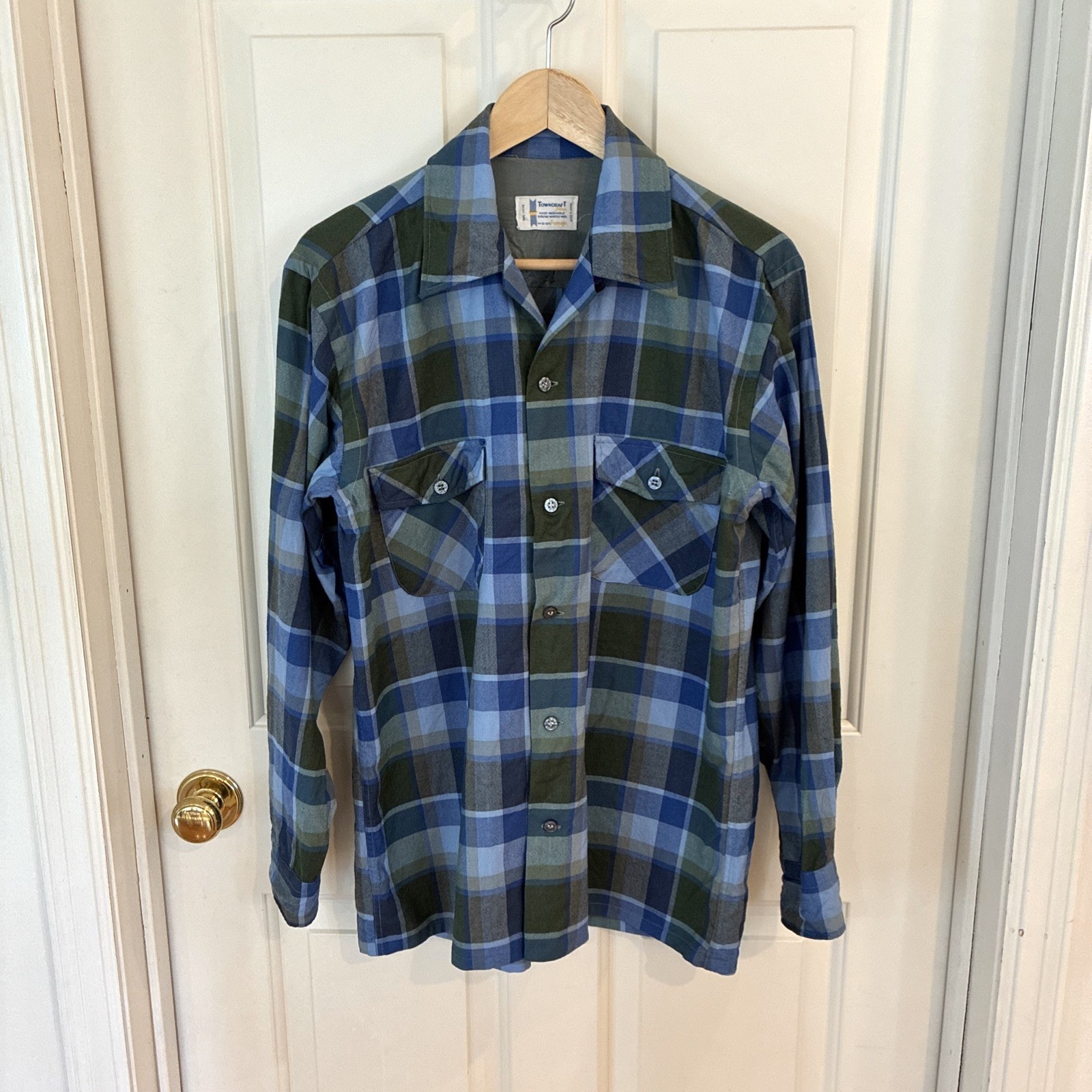 Vintage 60s Penneys Towncraft Plus Shirt Mens M Blue Plaid Worsted Wool Classic Vintage 60s Penneys Towncraft Plus Shirt Mens M Blue Plaid Worsted Wool Classic