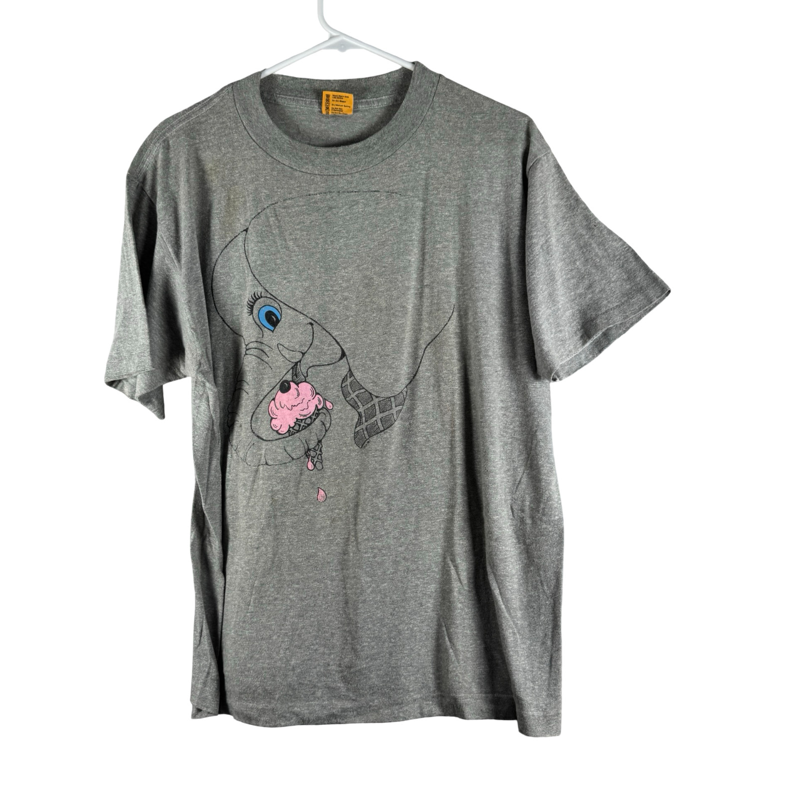 Vintage 1976 Plus Elephant eating Ice cream Cone Gray Single Stitch Tshirt Shirt