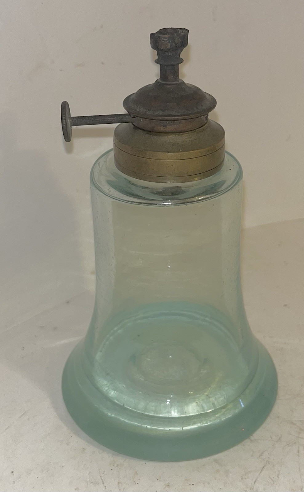 Antique 1830s FREE BLOWN WHALE OIL LAMP Aqua Colored Rough Pontil