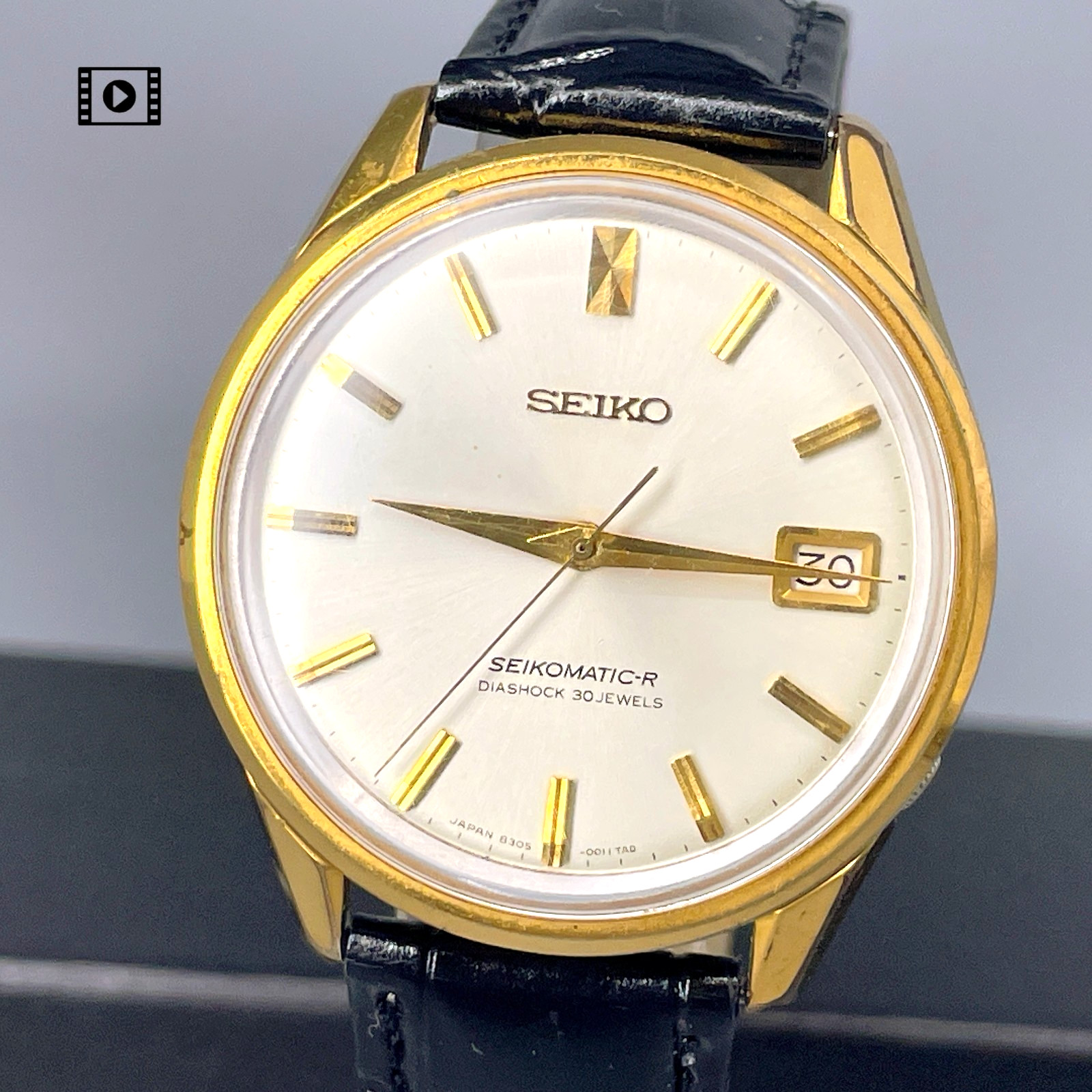 Seiko Seikomatic-R 8305-0020 30J White Date Gold 37mm AT Vtg 1965 -US Stock