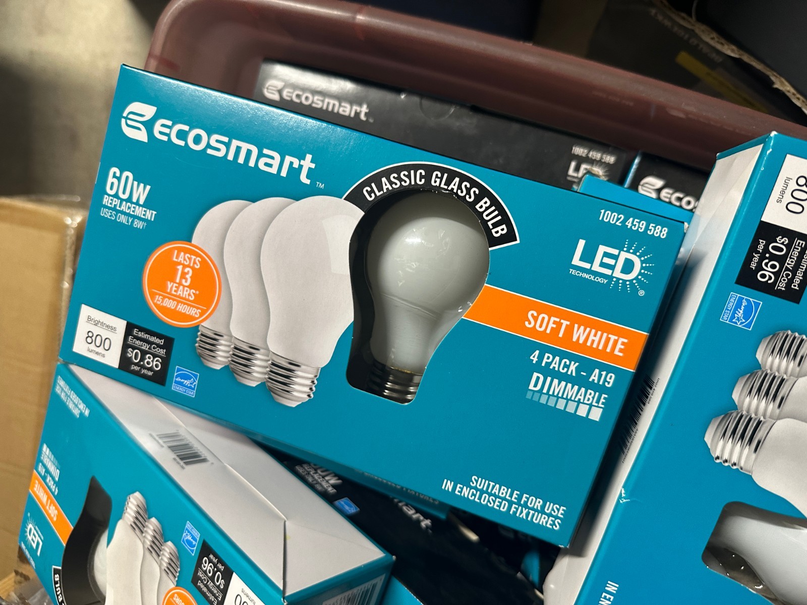 EcoSmart A19 Dimmable LED Light Bulb Soft White 60-Watt Equivalent 4 Pack US