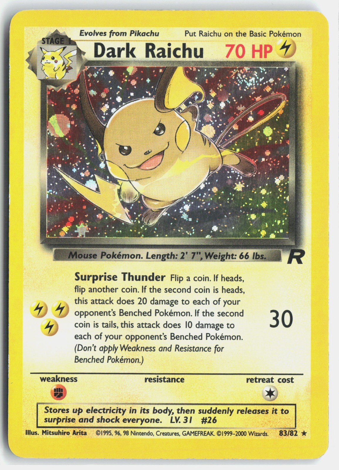Dark Raichu Unlimited Holofoil 83/82 Team Rocket Secret Rare