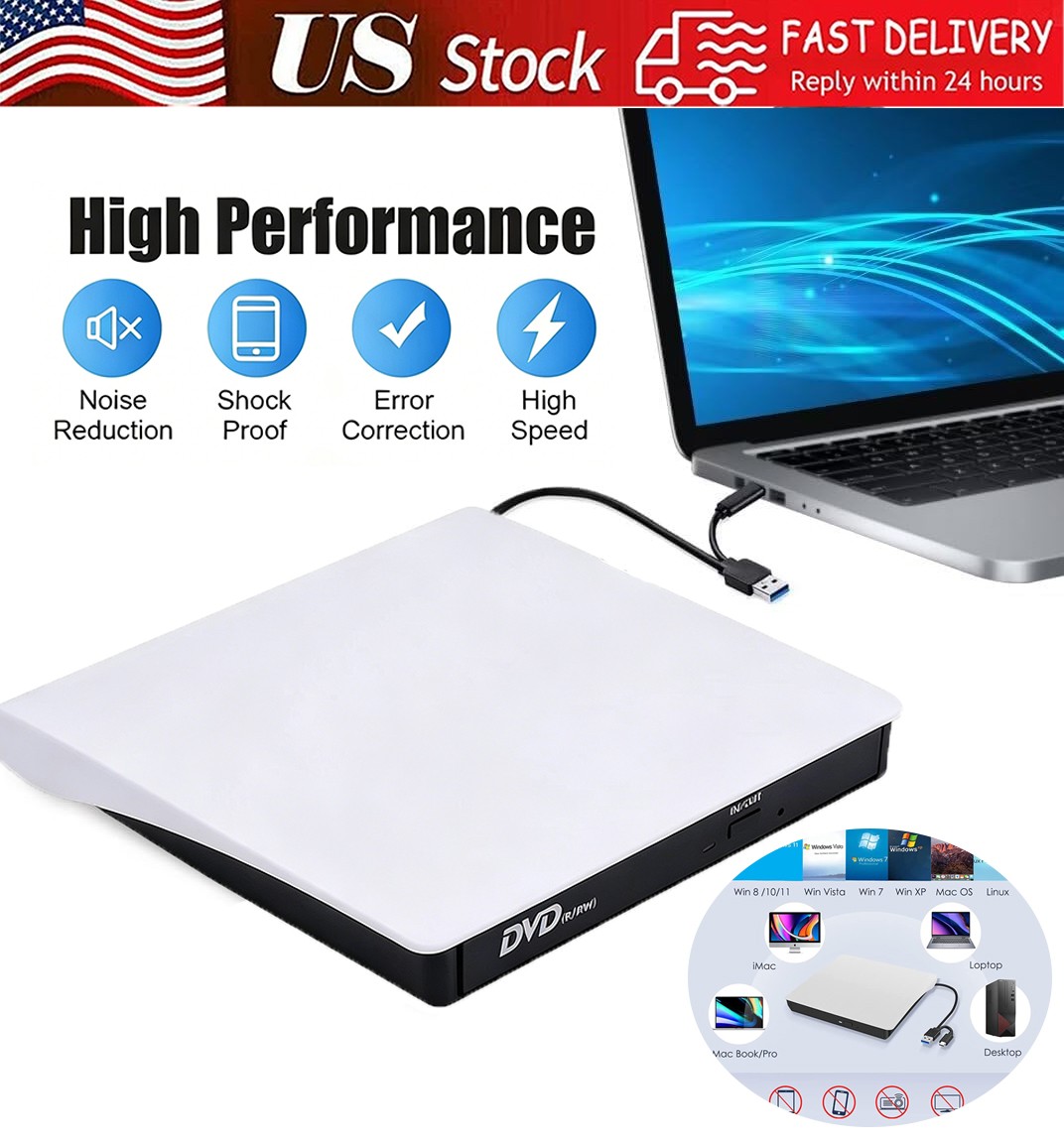 Slim External CD DVD Drive USB 3.0 Disc Player Burner Writer For Laptop PC Mac Slim External CD DVD Drive USB 3.0 Disc Player Burner Writer For Laptop PC Mac