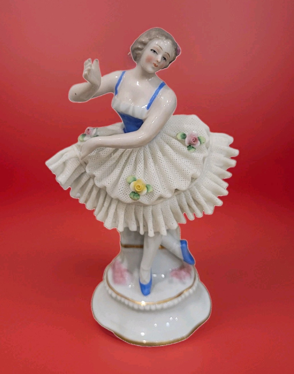 Antique Sitzendorf Dresden Porcelain Lace Ballerina Figurine