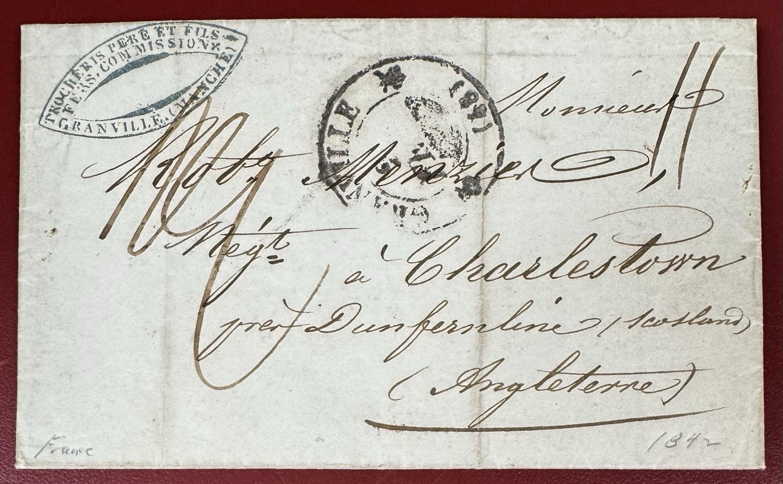 Granville, France, 1842, Stampless Folded Letter, to Dunfermline, Scotland