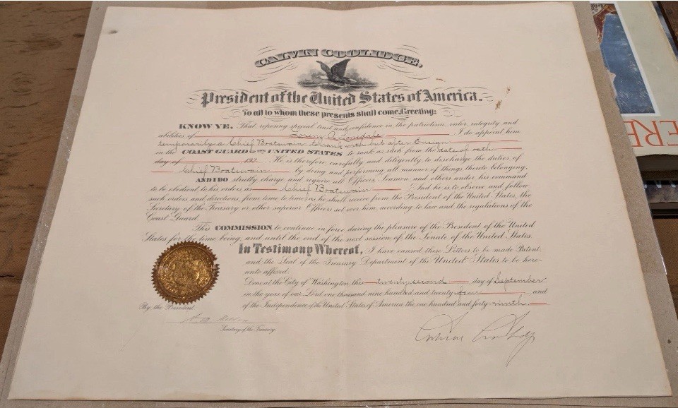 President Calvin Coolidge SIGNED 1924 Coast Guard Commission w/ Photo & Research