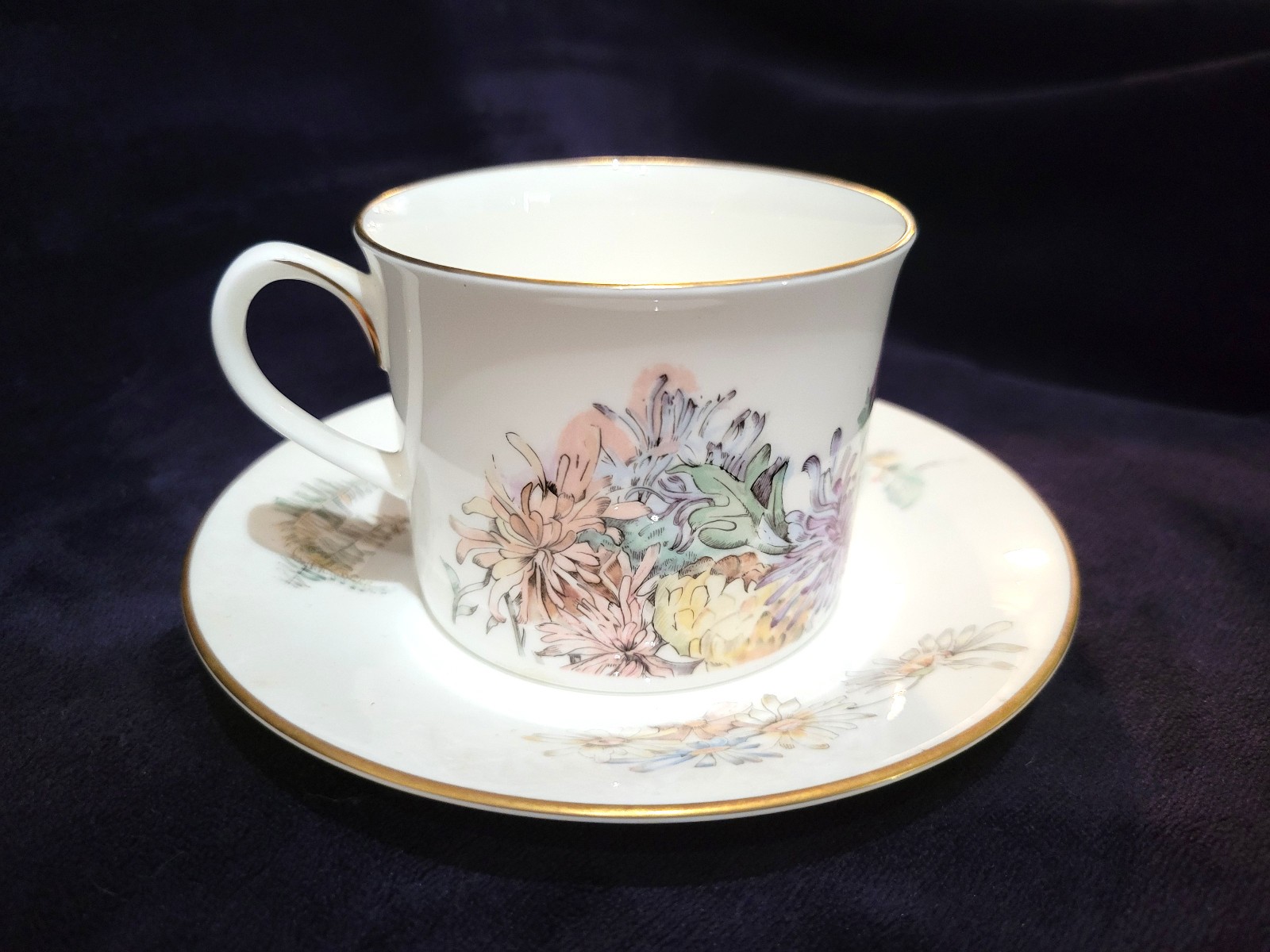 Royal Worcester Secret Garden Mug & Saucer 1976 Fine Bone China Chrysanthemum