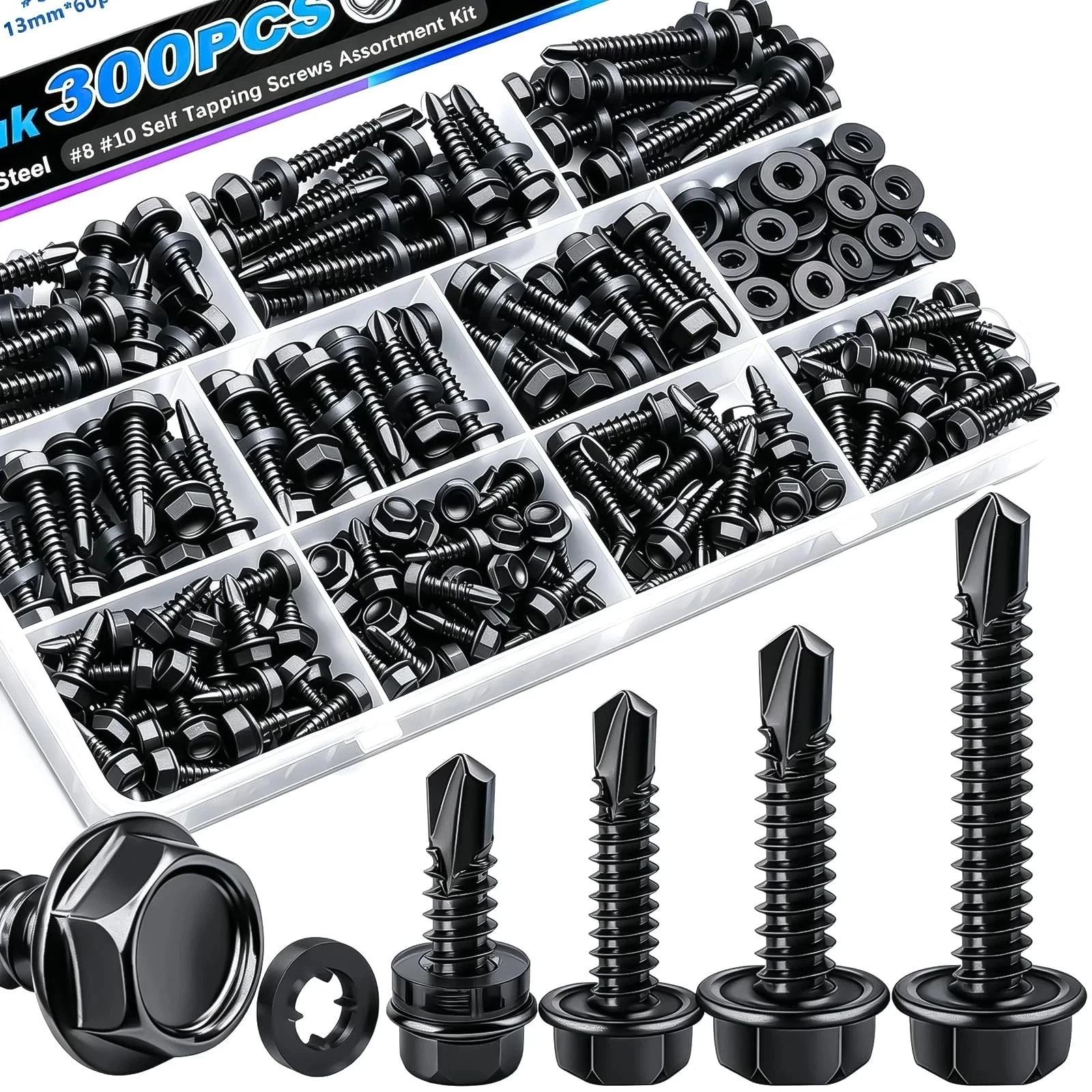 300PCS #8#10 Self Tapping Screws,410 Stainless Steel Self Drilling Screws,Bla... 300PCS #8#10 Self Tapping Screws,410 Stainless Steel Self Drilling Screws,Bla...