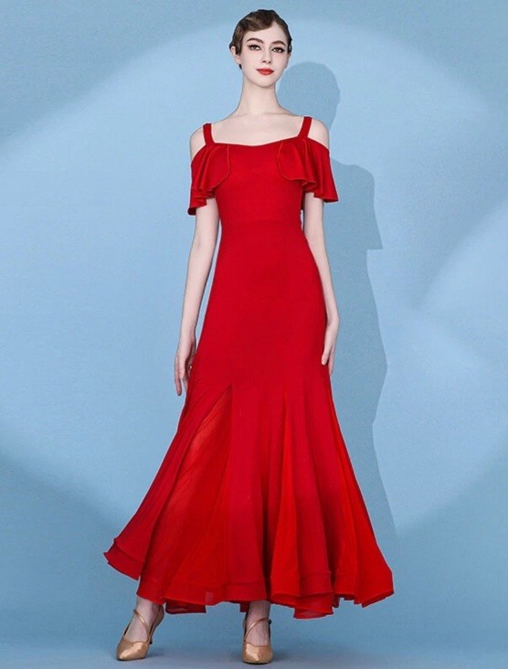 Latin Ballroom Dance Dress Standard Long Red