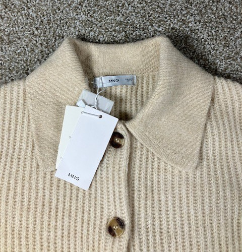 MNG Mango Marisas Collar Cardigan Full Button Up Light Cream Size Medium Pockets