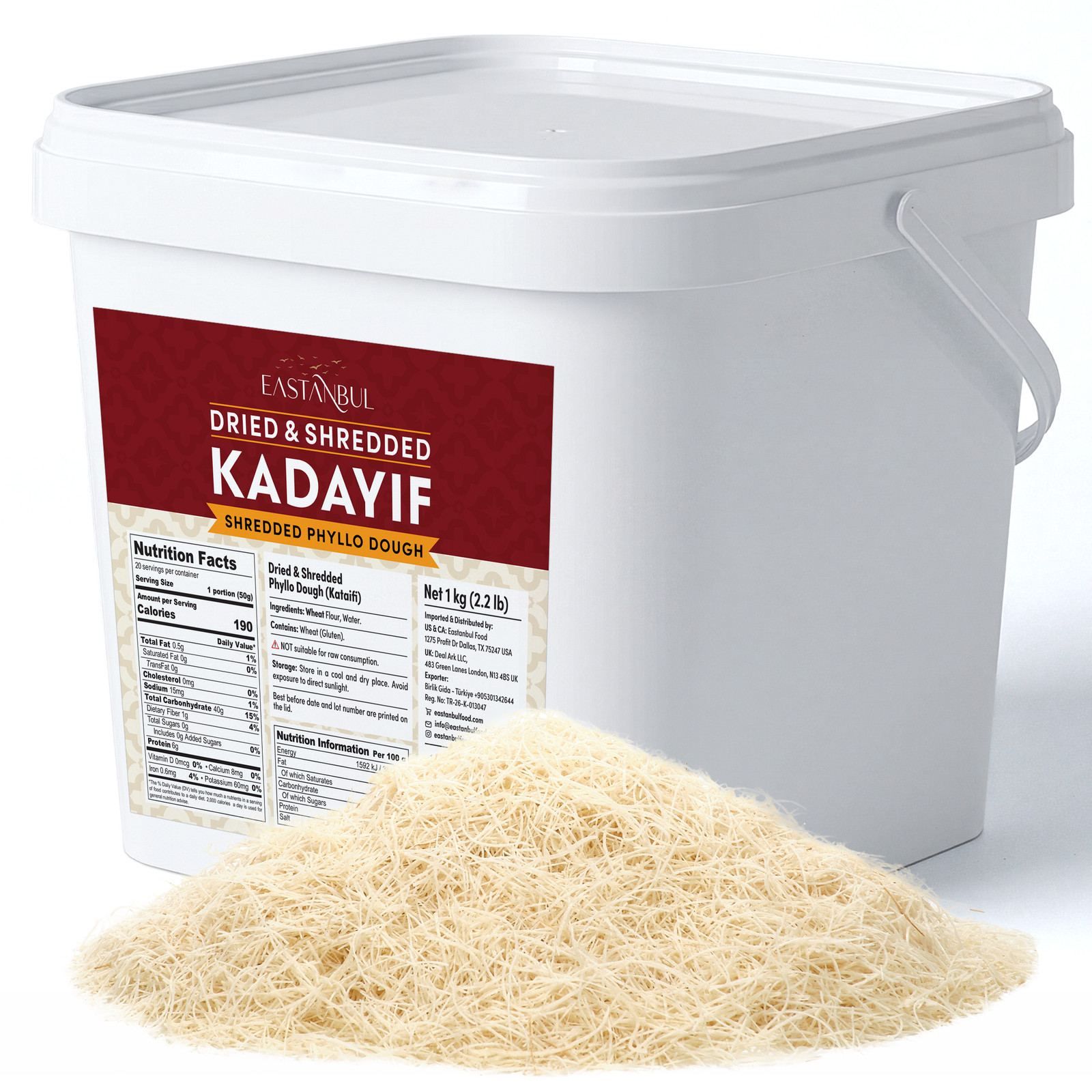 Eastanbul Bulk Kataifi Shredded Fillo Dough, Dried Kadayif, Katafi, 2.2lb