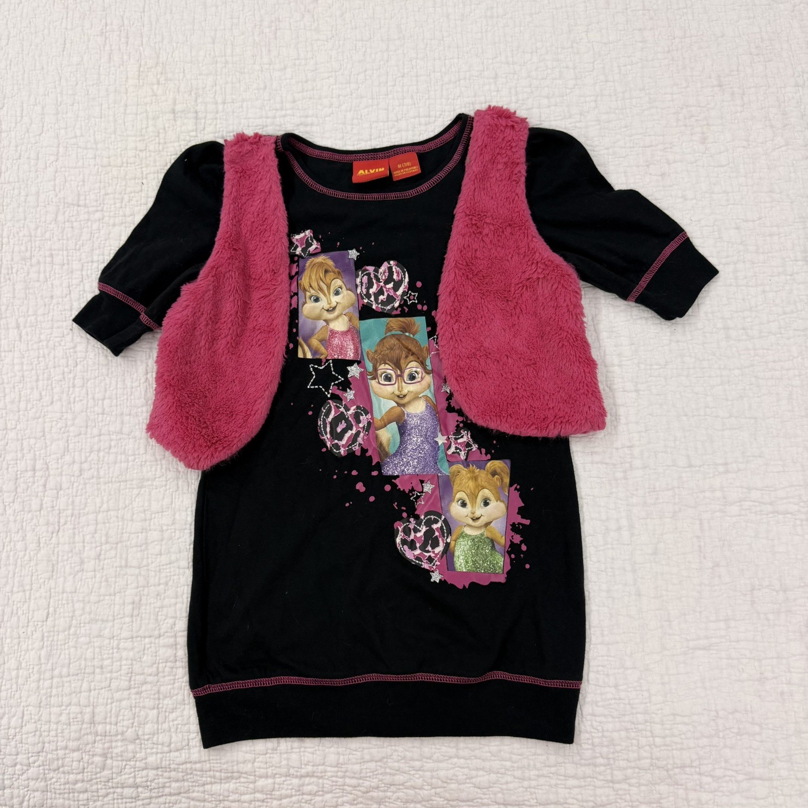 Y2K Alvin & Chipmunks -CHIPPETTES Kids Girls Layerd Long Sleeve Shirt Pink 7/8 Y2K Alvin & Chipmunks -CHIPPETTES Kids Girls Layerd Long Sleeve Shirt Pink 7/8