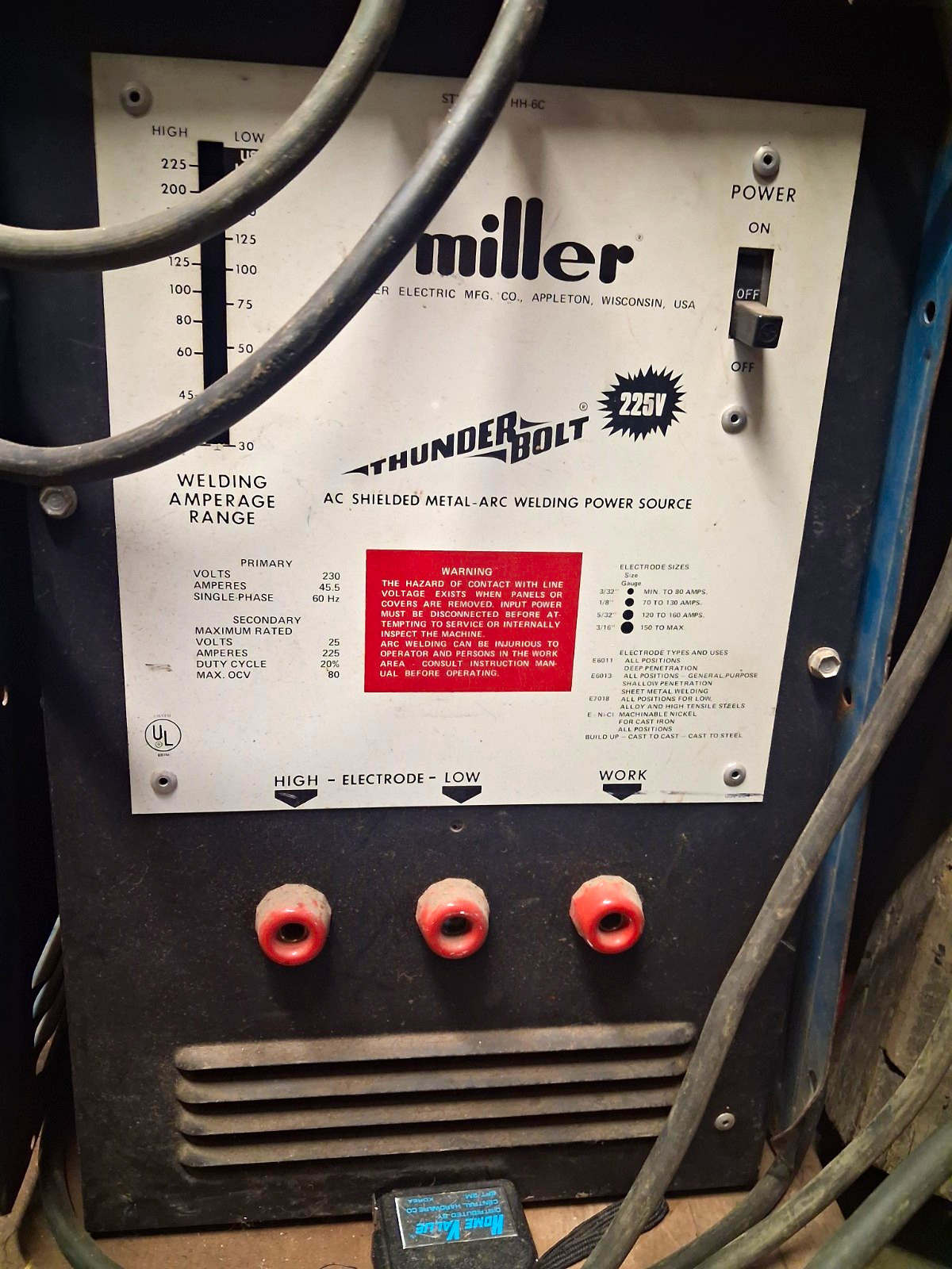 Miller Thunderbolt 225V AC Stick Welder Shielded Metal Arc Welding Power Source Miller Thunderbolt 225V AC Stick Welder Shielded Metal Arc Welding Power Source