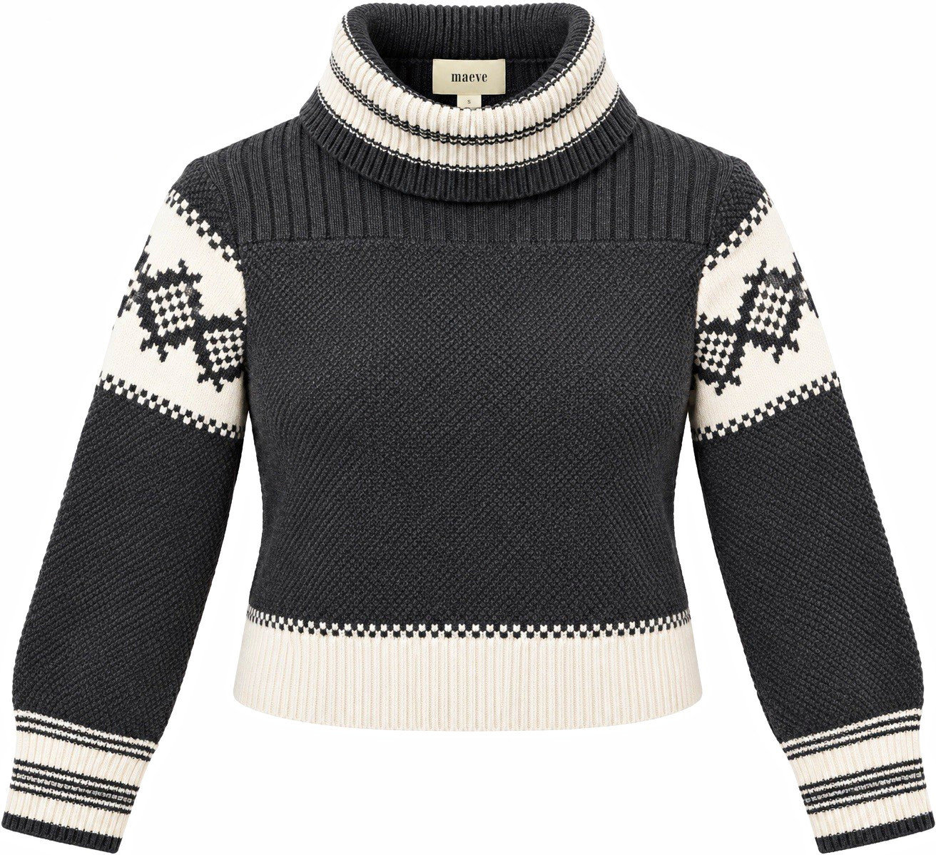 Maeve Anthropologie Women\'s Small Fair Isle Turtleneck Sweater Charcoal White