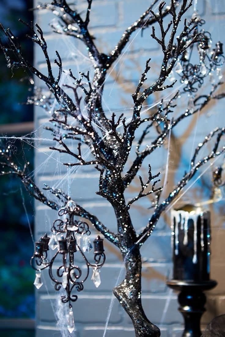 Pier 1 One VTG ORNAMENT TREE GLAM HALLOWEEN GLITTR BLK TWIG TREE V RARE NWT READ