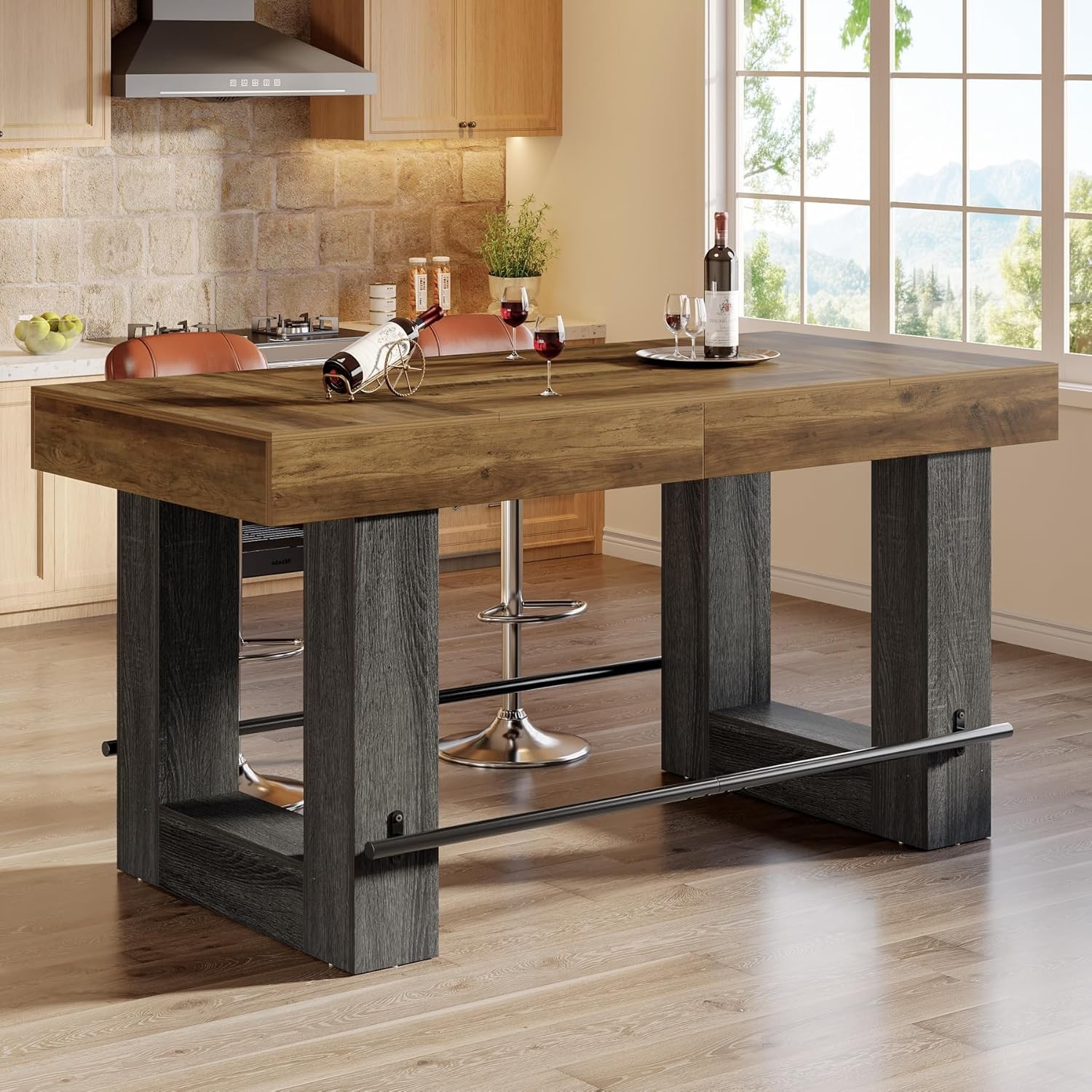 63-Inch Counter Height Bar Table, Industrial Rectangular Kitchen Island for Home 63-Inch Counter Height Bar Table, Industrial Rectangular Kitchen Island for Home