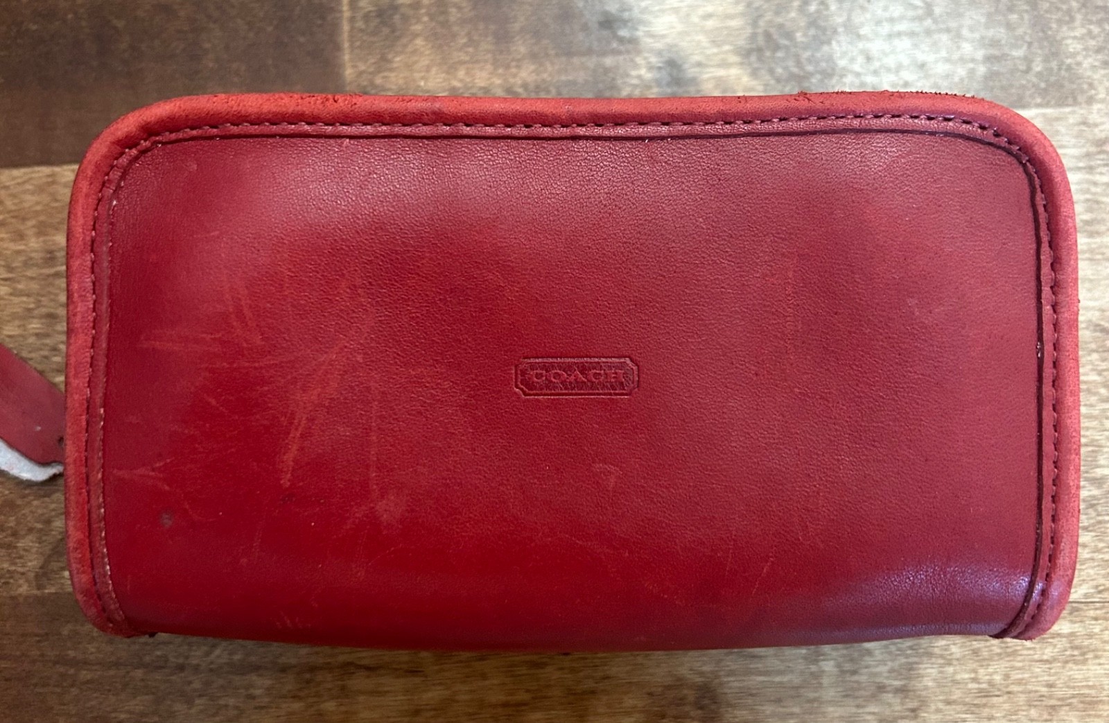 Vintage Coach Classic Red Leather Chubby Legacy Cosmetic Travel Case w/ Mirror