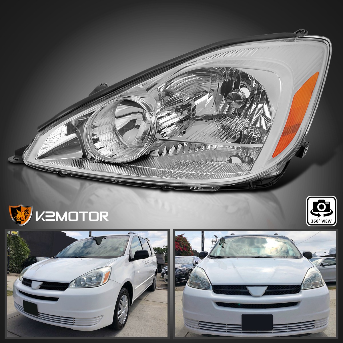 Fits 2004-2005 Toyota Sienna Chrome Headlight Halogen Lamp Left/Driver Side