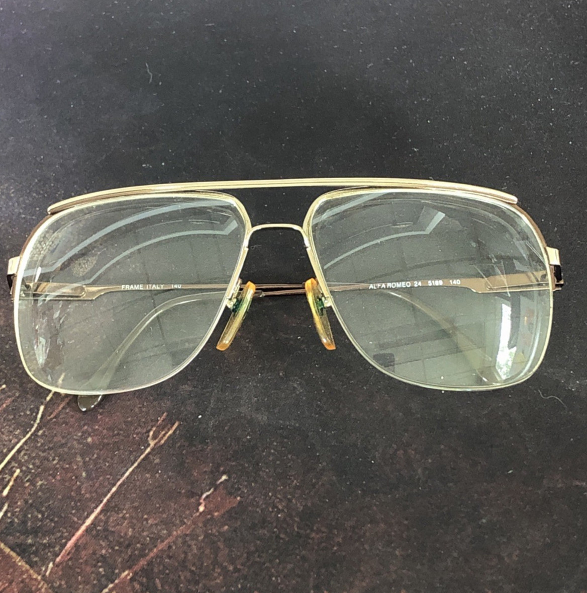 Vtg Alfa Romeo Aviator Eyeglasses 24-5189 Frames only 140mm Gold & Bronze 1980\'s Vtg Alfa Romeo Aviator Eyeglasses 24-5189 Frames only 140mm Gold & Bronze 1980\'s