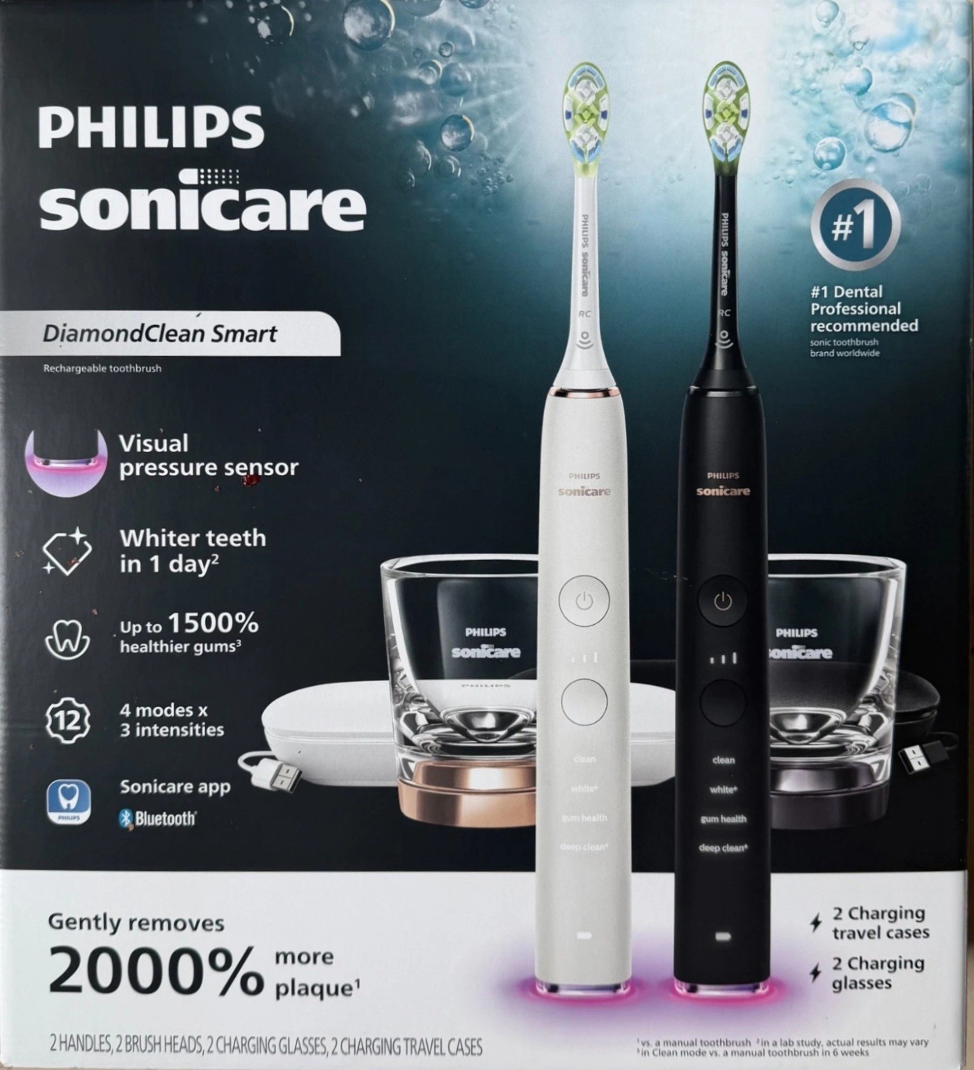 Philips Sonicare DiamondClean Rechargeable Electric Toothbrush 2 Pack Black Whit