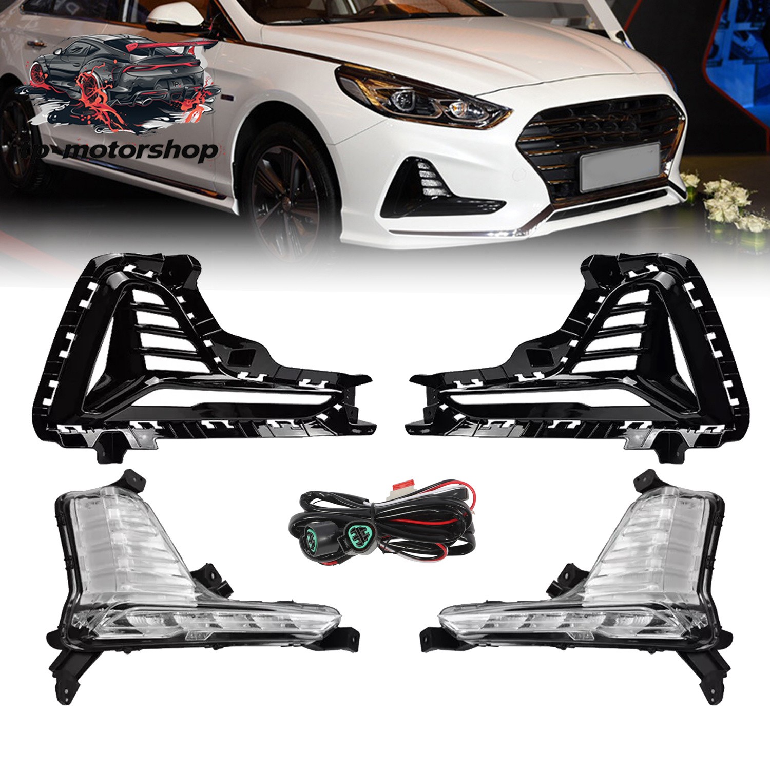 For 2018 2019 Hyundai Sonata LH RH LED Daytime Running Light DRL Fog Lights