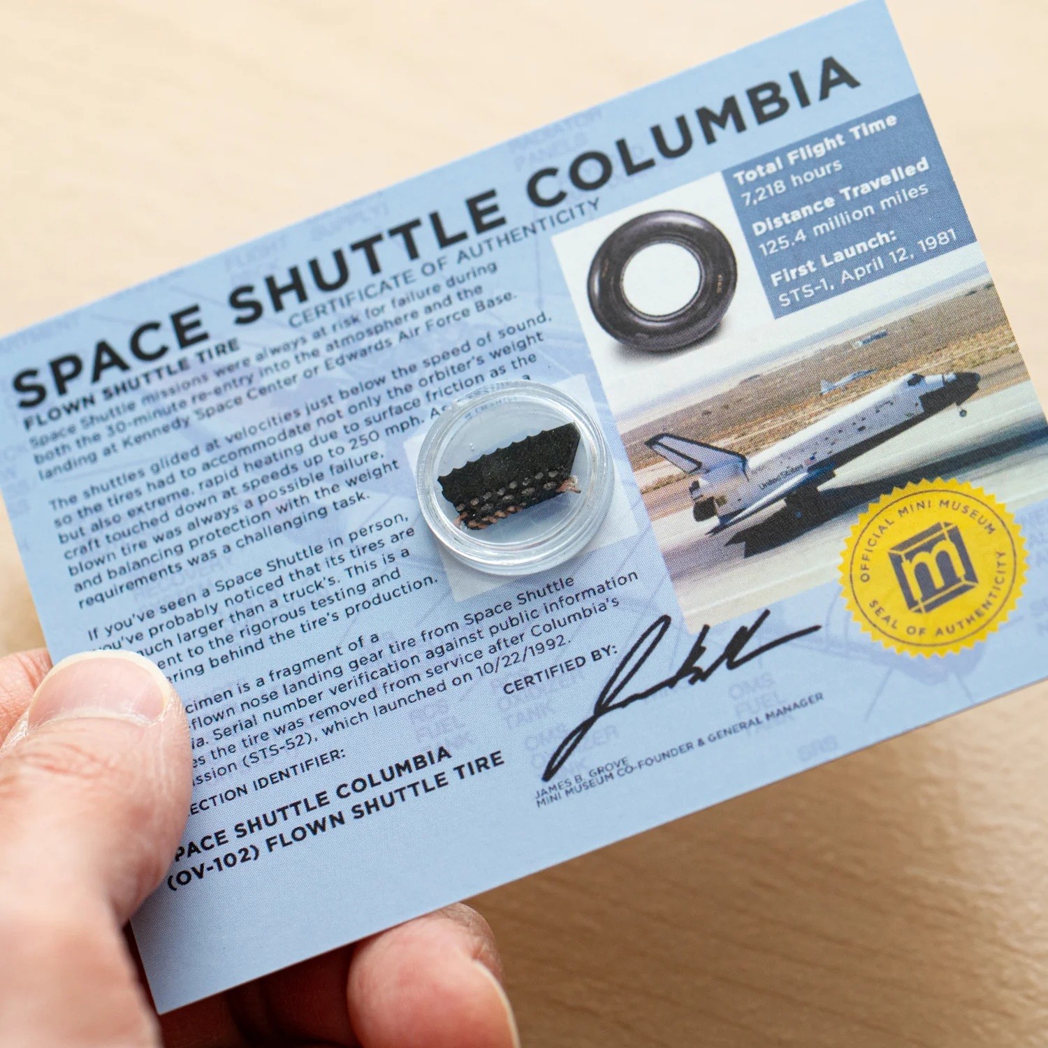 Mini Museum Space Shuttle COLUMBIA FLOWN Tire Piece from OUR 1st NASA Shuttle Mini Museum Space Shuttle COLUMBIA FLOWN Tire Piece from OUR 1st NASA Shuttle