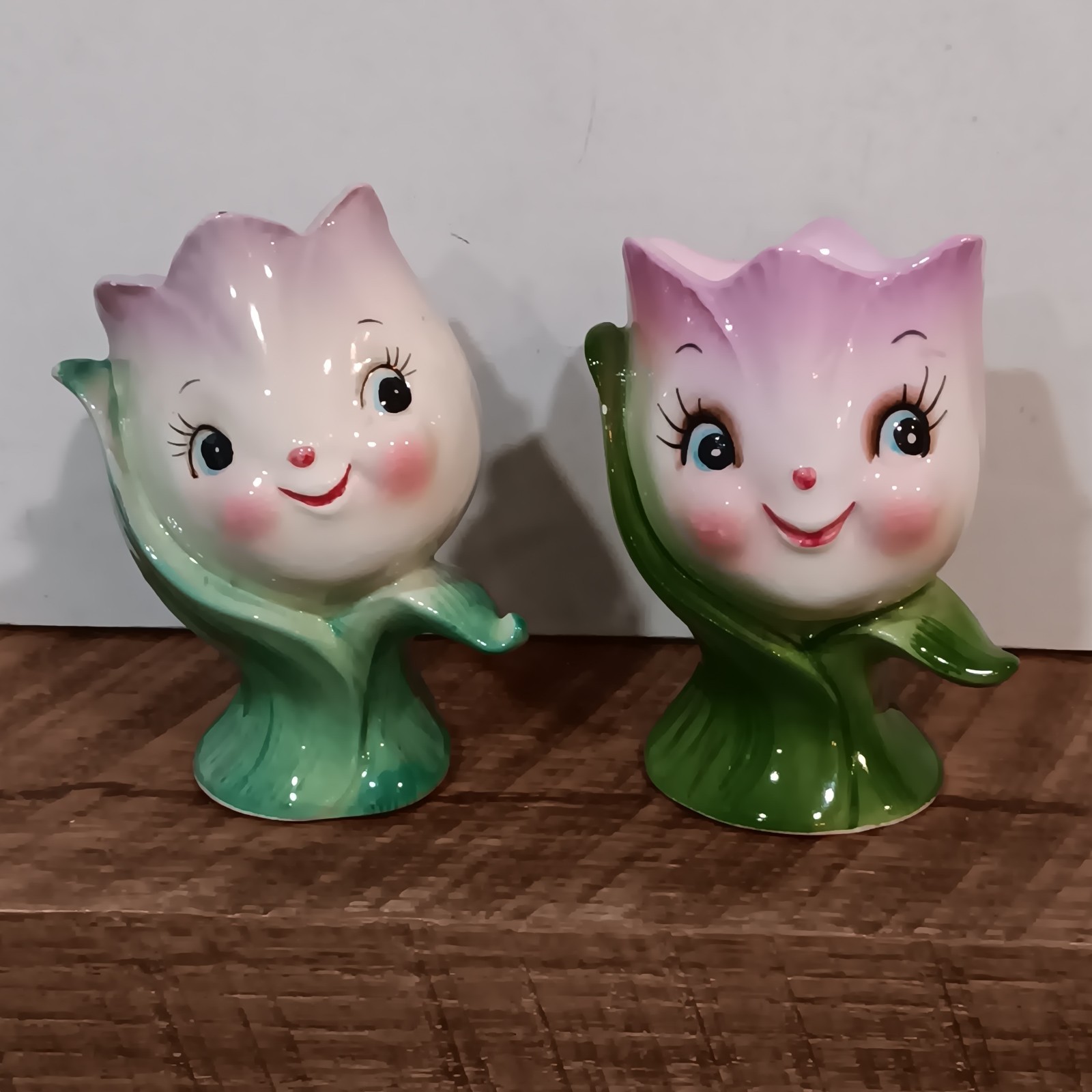 RARE Lefton Tulip Flower Face Anthropomorphic Egg Cup & Shaker HTF RARE Lefton Tulip Flower Face Anthropomorphic Egg Cup & Shaker HTF