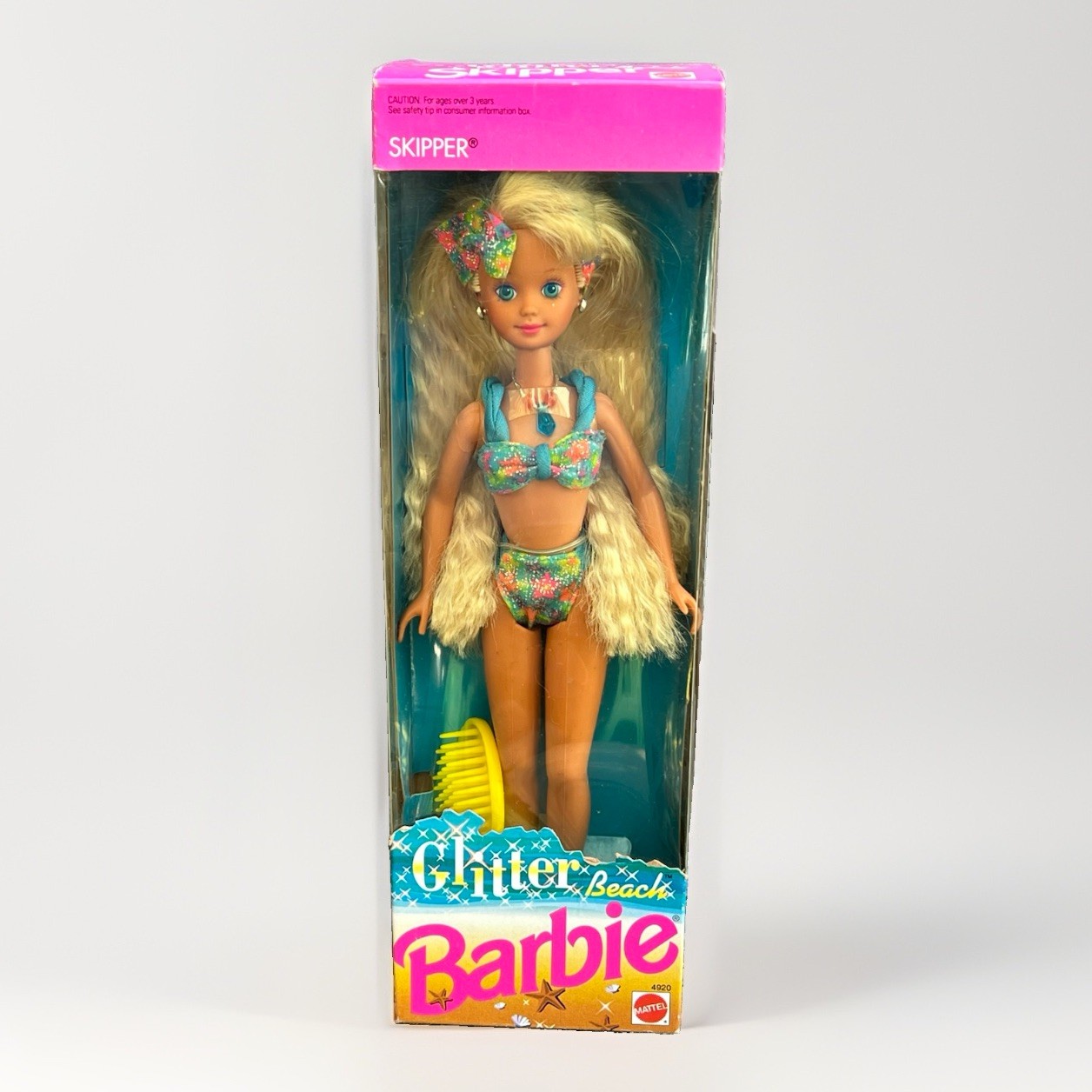 Barbie 1992 Glitter Beach Skipper Doll 4920 NRFB New Sealed Box Blonde Blue Eyes