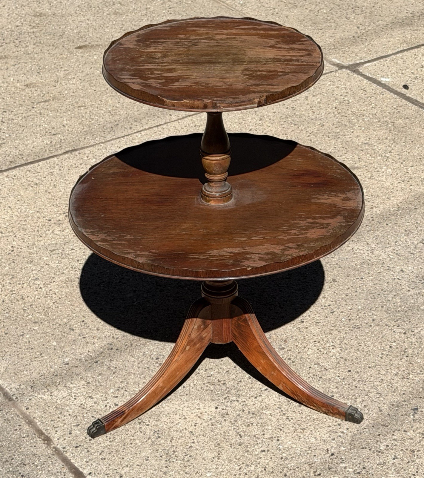 Antique c.1900 Solid Mahogany 2 Tier Dumbwaiter Pie Crust Cabriole Table