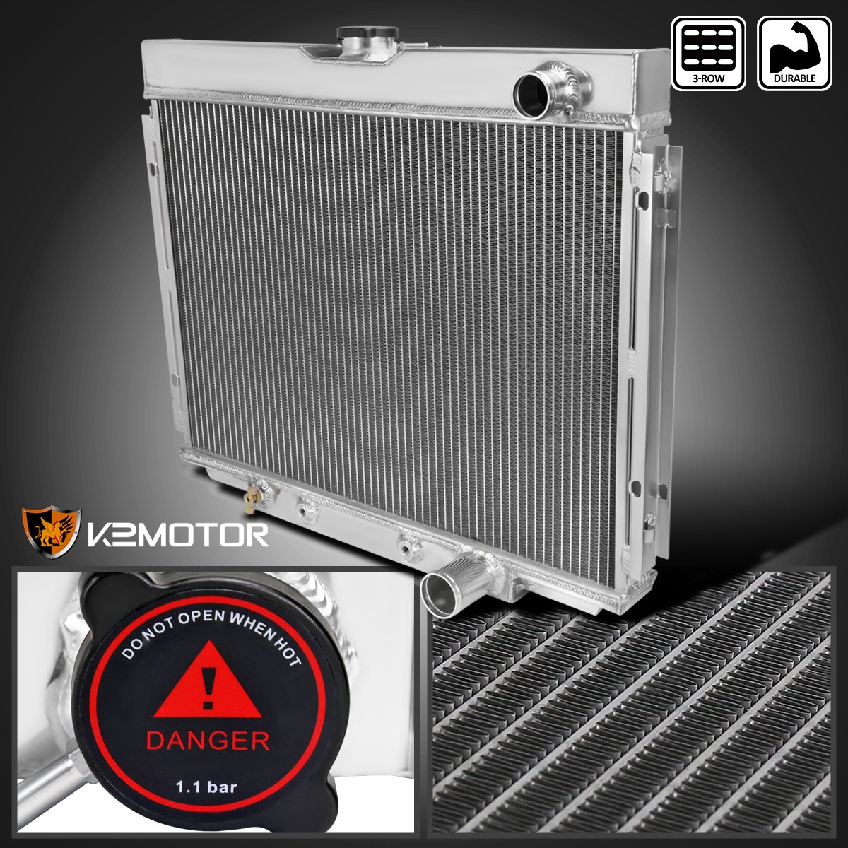 Fits 1967-1970 Ford Mustang Mercury Cougar Aluminum 3 Row Core Cooling Radiator