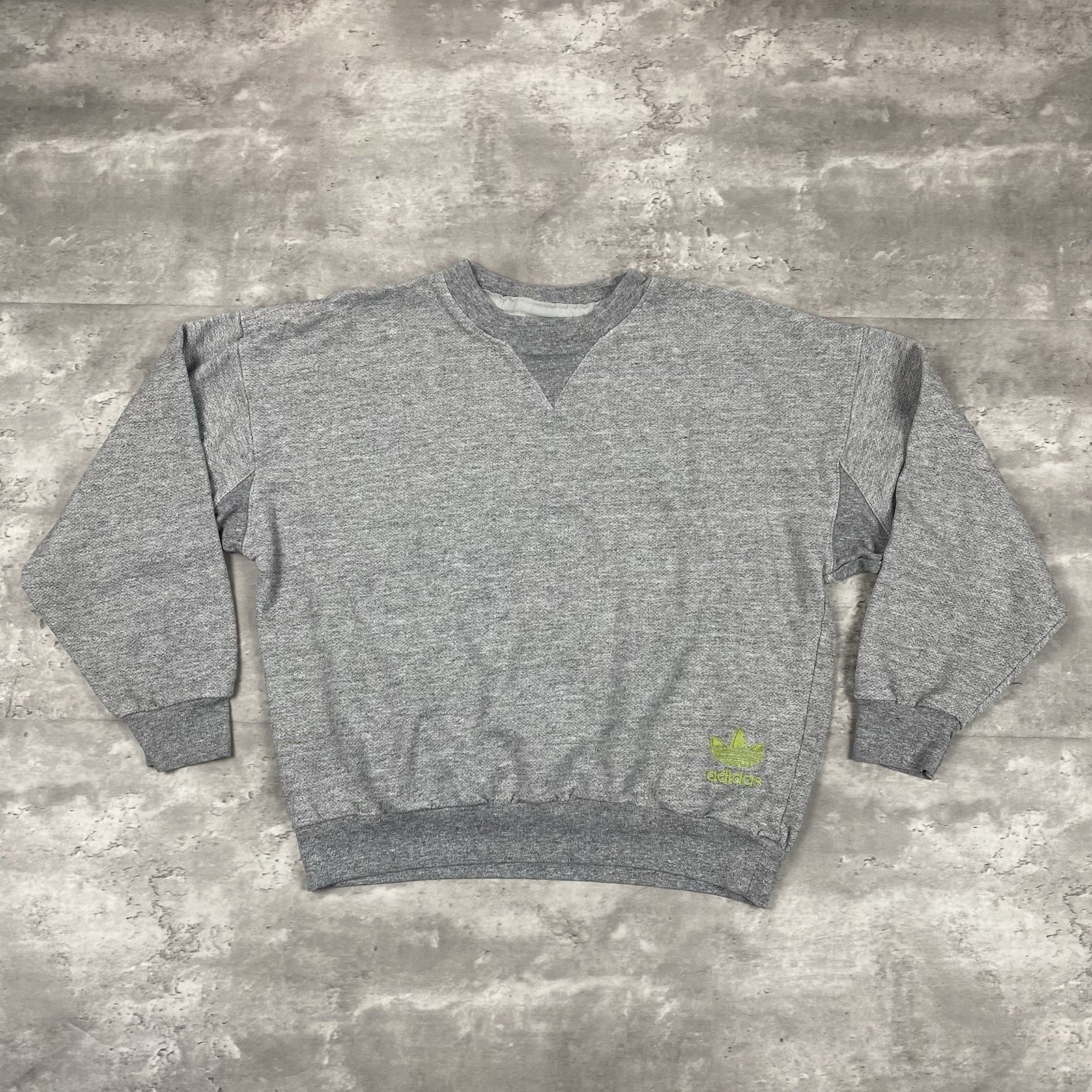 vintage 80s 90s ADIDAS sweatshirt heather gray v stitch gusset sleeve boxy crop
