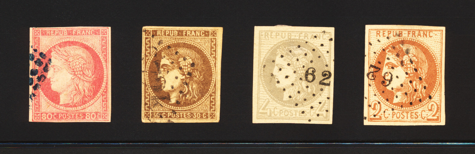 Republic of France Stamps Scott No. 39, 40, 46, and 48 Used LH Nice Cancels ✨