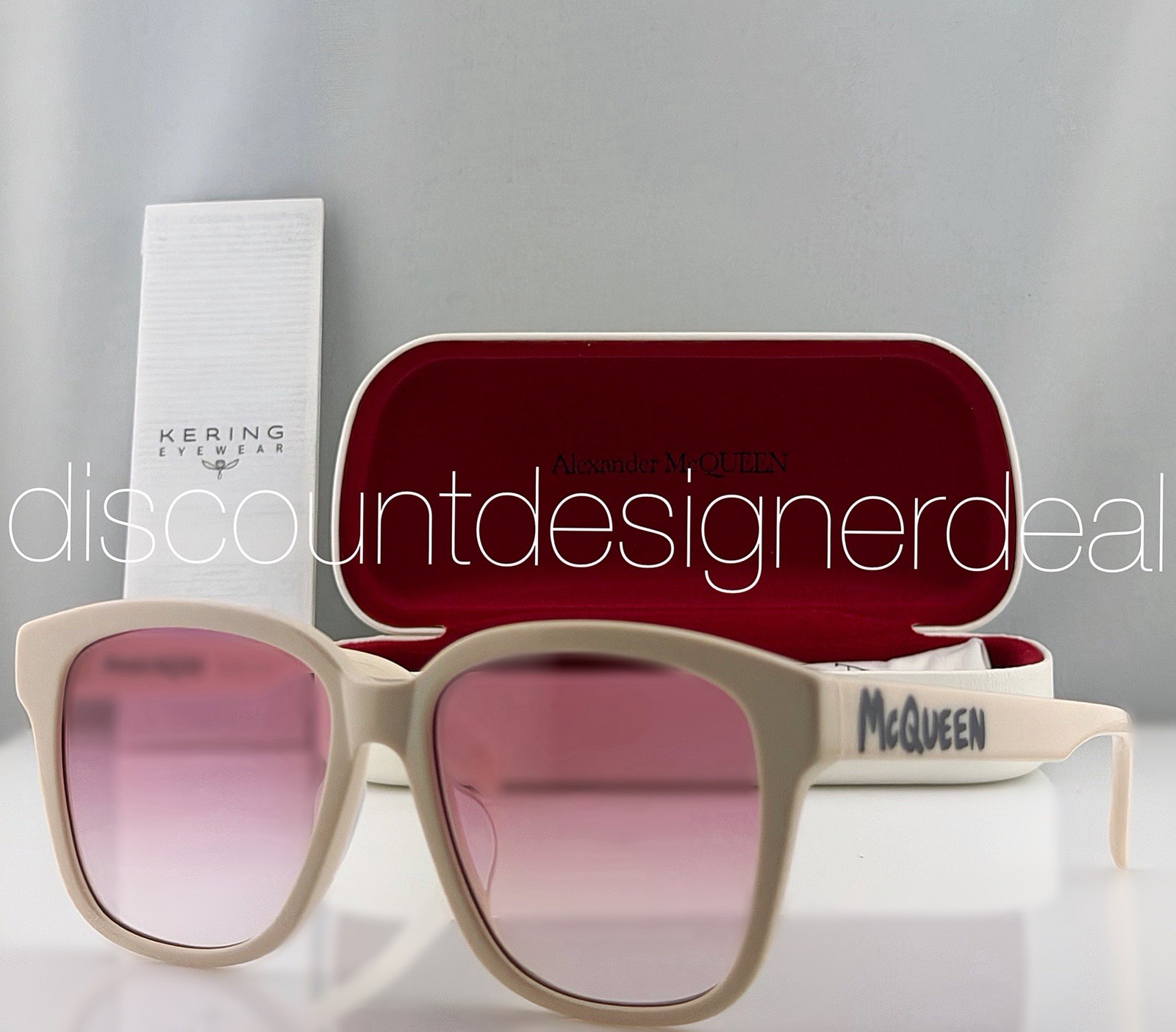 Alexander McQueen AM0331SK 004 Square Sunglasses Cream Pink Gradient Lens 56mm