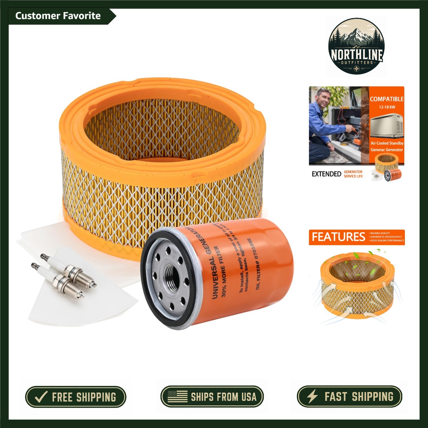 5664 Generators Maintenance Kit for Generac 12-18kW: Filters & Spark Plugs In...