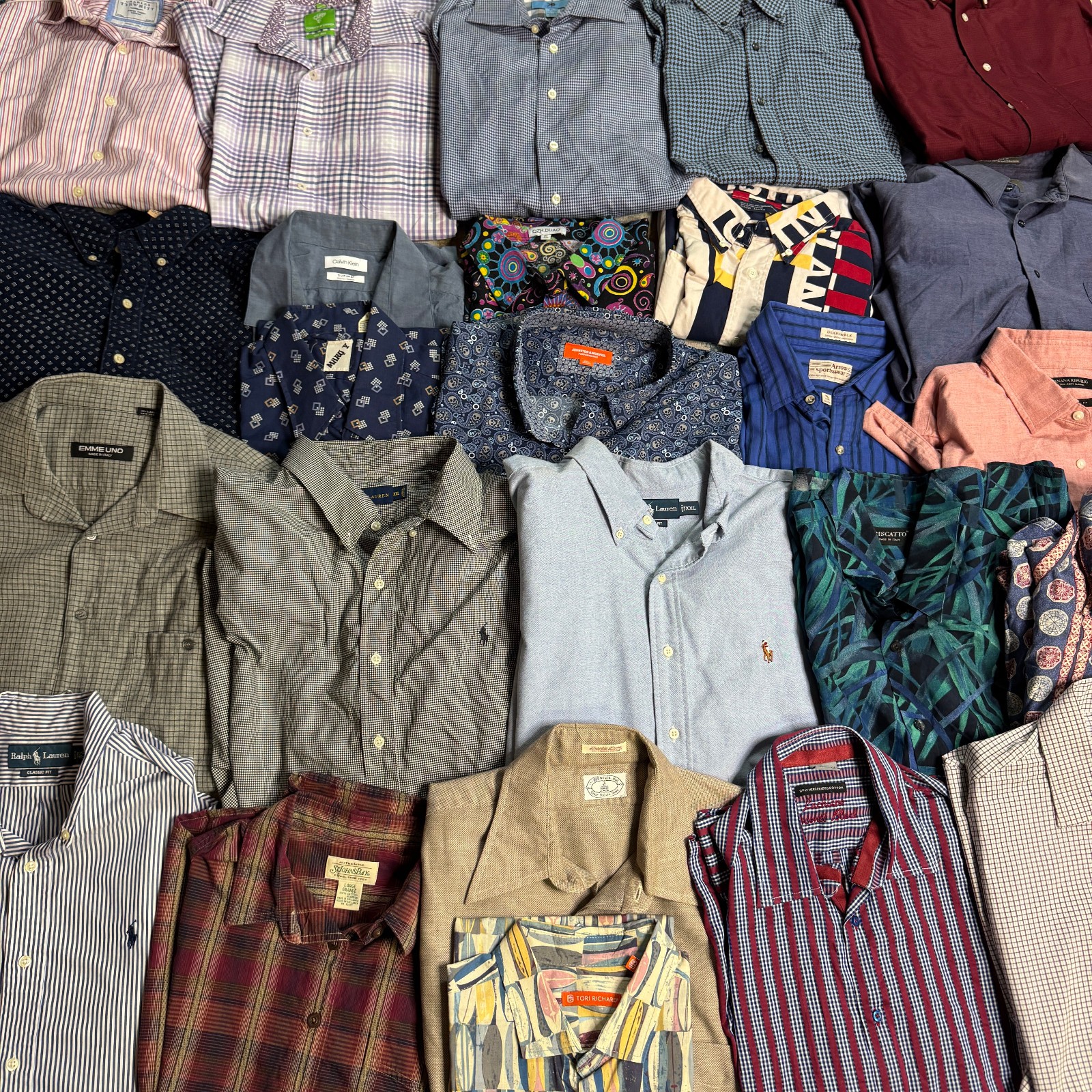 Lot of 25 Mens Branded Button Down Shirts Solid Patterned Dress Bulk Mixed