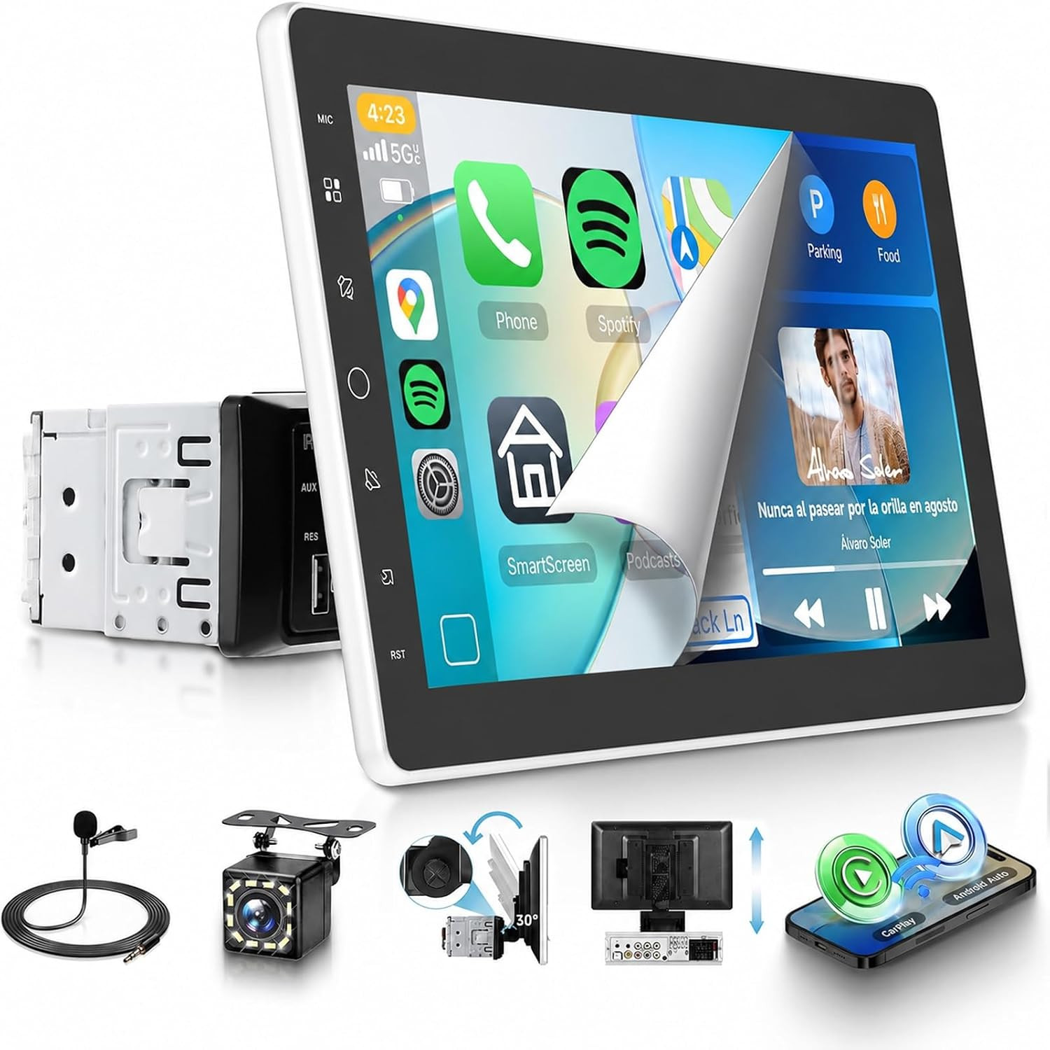 2026 Upgrade 10.1’’ IPS Rotatable Car Stereo, Single Din Touchscreen Radio with