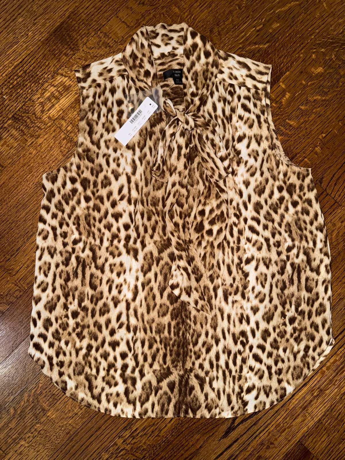 NWT J.Crew 365 Leopard Sleeveless Blouse w/Tie-Neck - Size MP