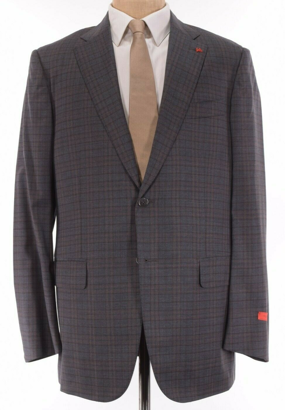 ISAIA NWT Suit Sz 46L In Gray With Brown Plaid 140\'s Timeless Base S 