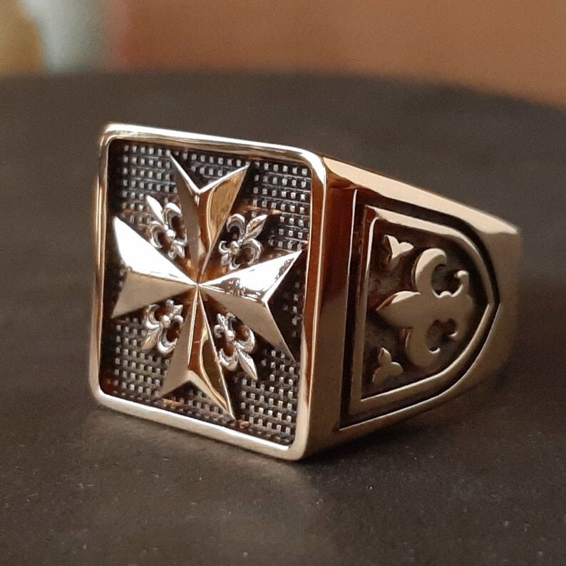 Knights of Malta Ring Silver Gold Plated Black Maltese Cross Men's Jewelry