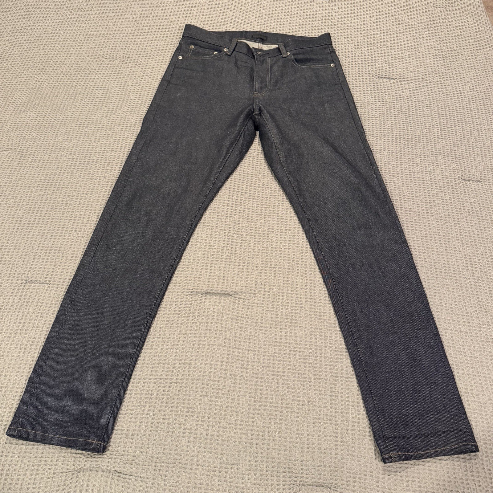 UNIQLO Kaihara Selvedge Denim Jeans Slim Straight Men 31x32 Indigo Raw Blue