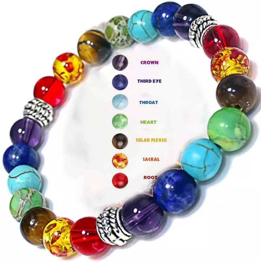 7 Chakra Healing Natural Stone Round Gemstone Yoga Energy Beads Bracelet Jewelry