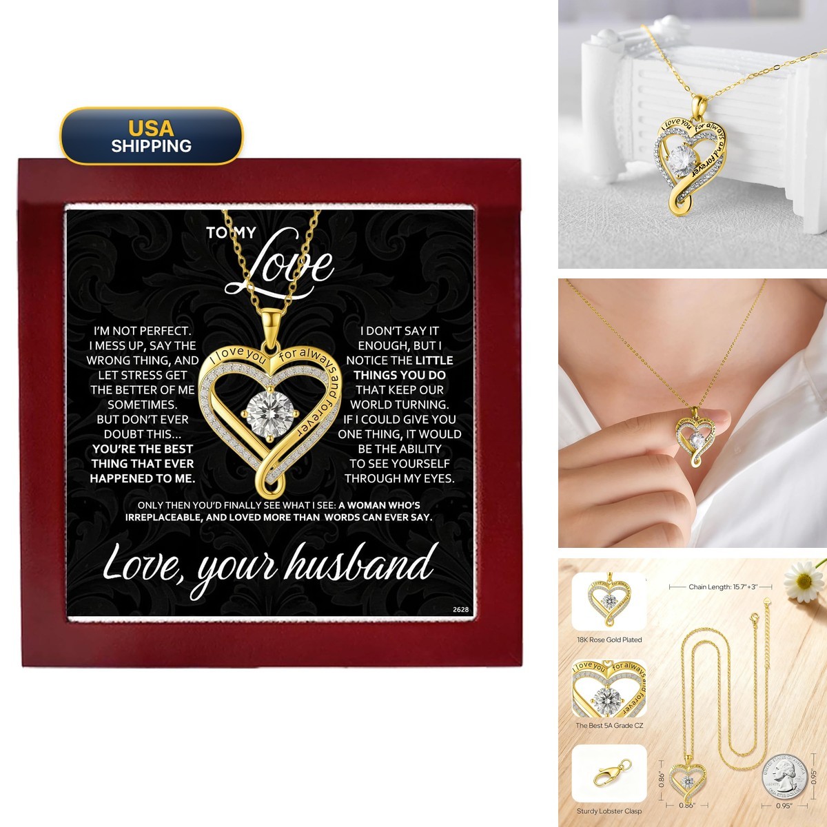 Ziella Jewelry Forever Love Heart Necklaces Wife,I Love You Necklace