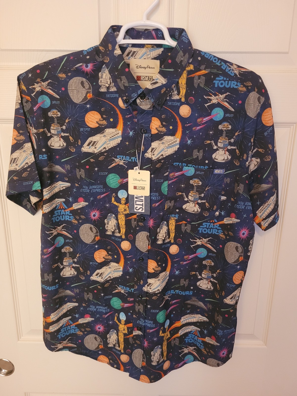 DISNEY RSVLTS STAR WARS BUTTON UP CAMP SHIRT STAR TOURS RIDE PARKS MENS XL