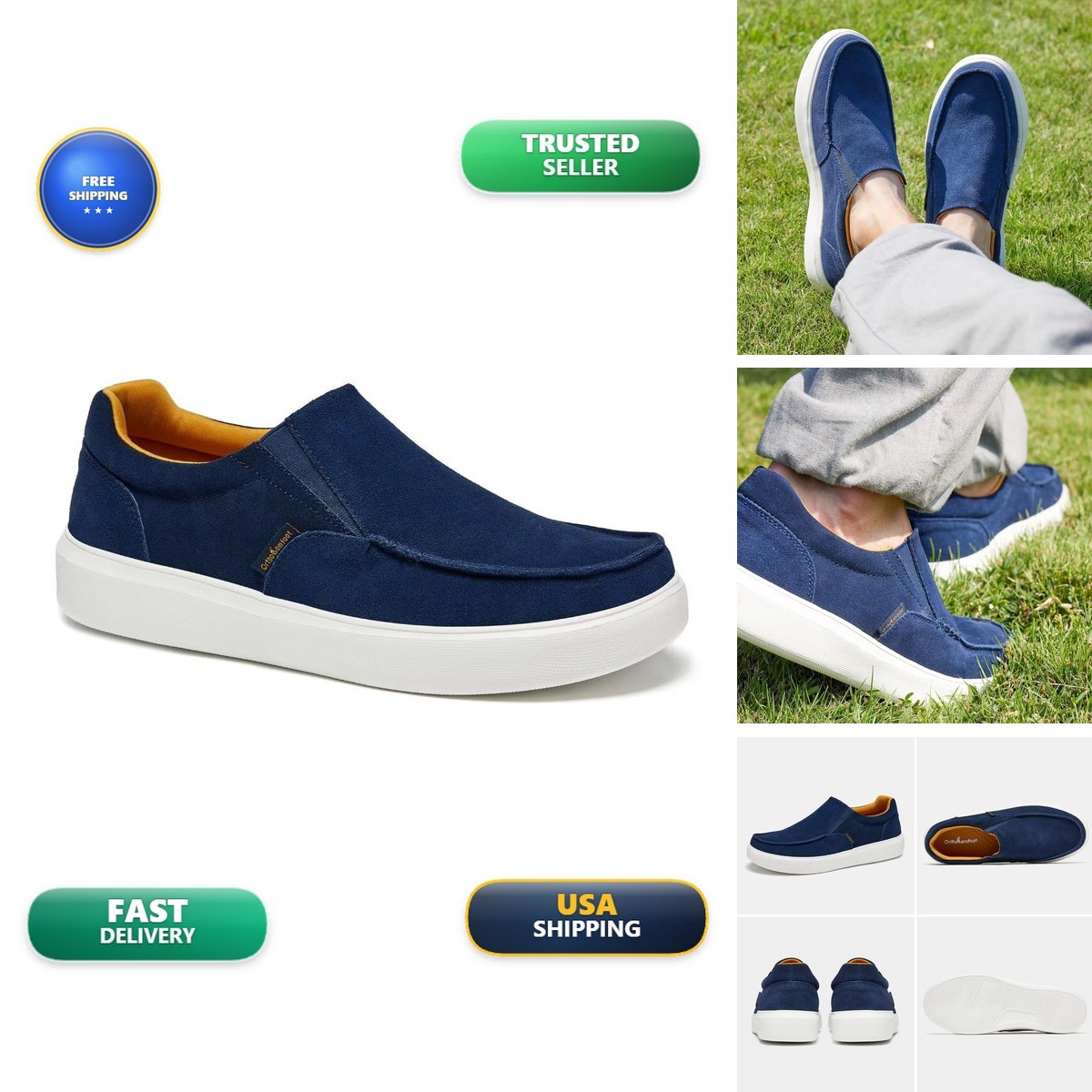 OrthoComfoot Men\'s Orthopedic Boat Shoes Loafers Arch Support Denim Size 11 OrthoComfoot Men\'s Orthopedic Boat Shoes Loafers Arch Support Denim Size 11
