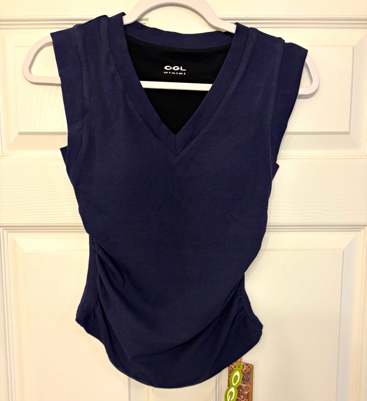 OGL Women’s Ruched V-Neck Sleeveless Knit Tank Top Navy Solid Size S